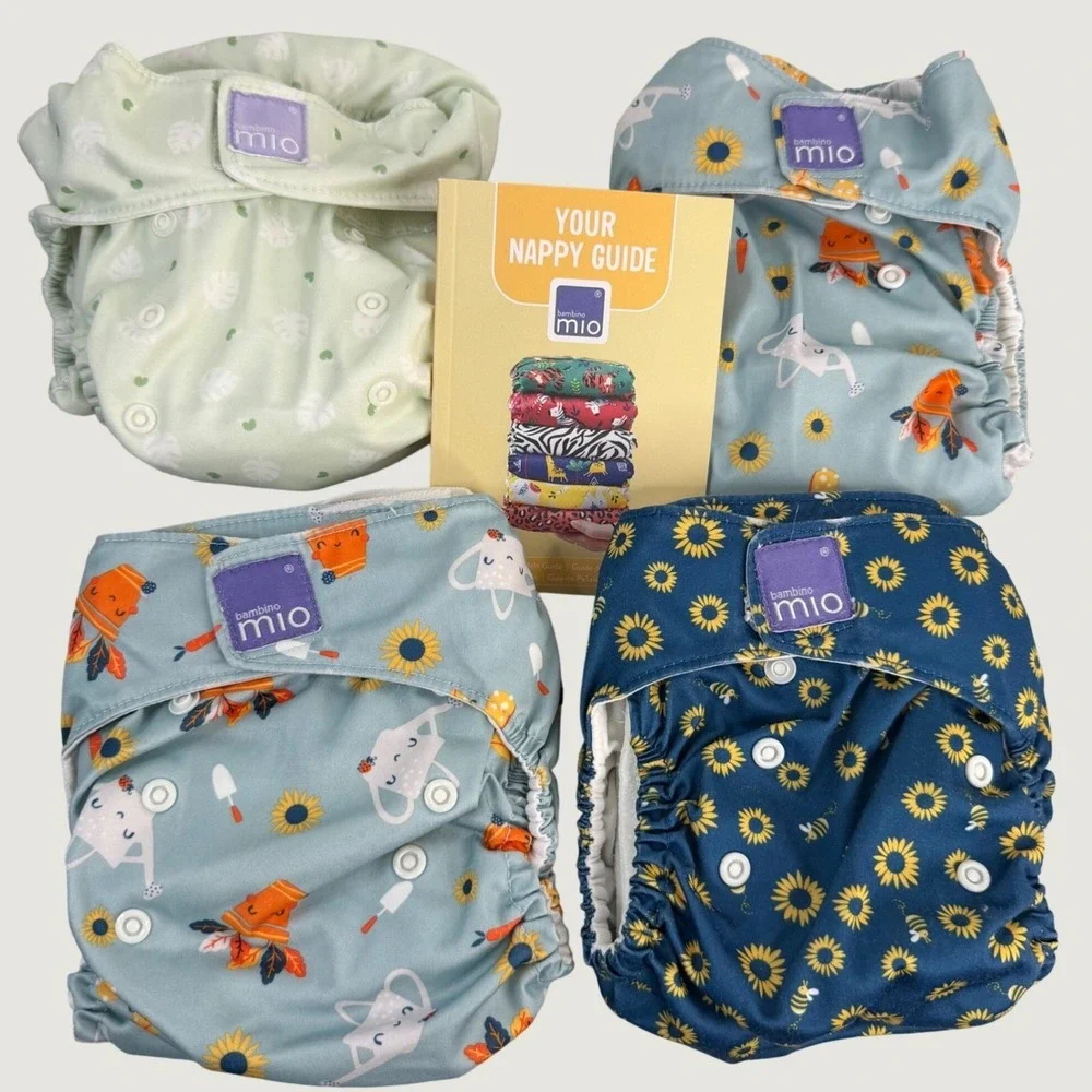 Lot of 4 Bambino Mio Cloth Diapers With Inserts Garden Flowers One Size